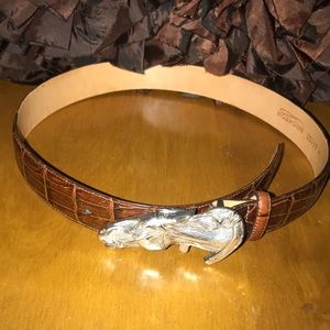 BRIGHTON Vintage Horse Head Buckle Belt Brown VGC